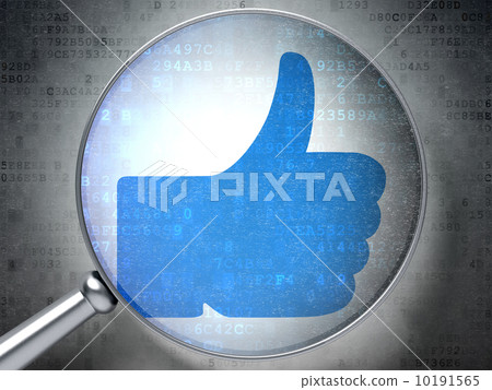 Social network concept: Like with optical glass on digital back Social network concept: Like with optical glass on digital back 10191565