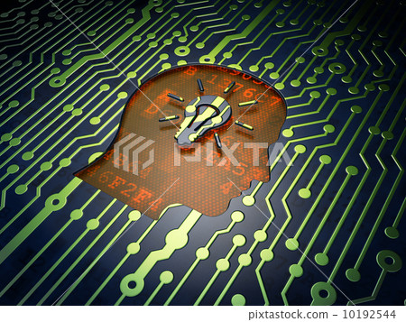 Information concept: Head With Light Bulb on circuit board backg Information concept: Head With Light Bulb on circuit board backg 10192544