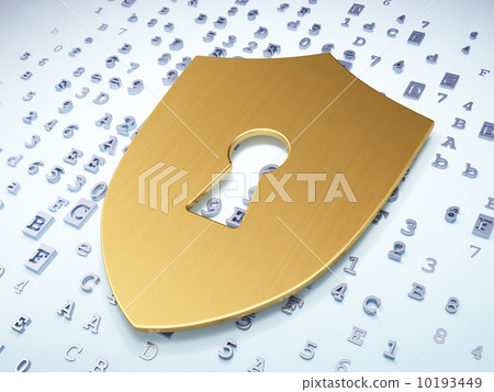 Safety concept: Golden Shield With Keyhole on digital background 10193449