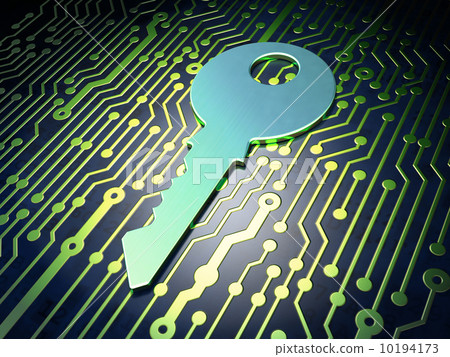 Protection concept: Key on circuit board background Protection concept: Key on circuit board background 10194173