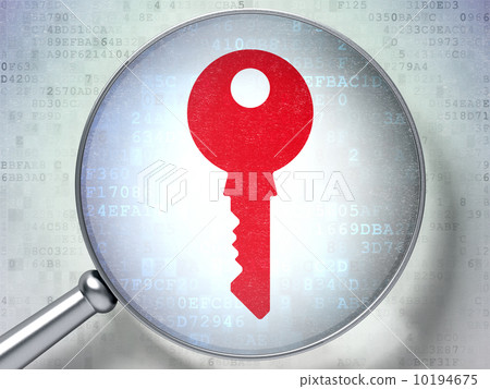 Privacy concept: Key with optical glass on digital background Privacy concept: Key with optical glass on digital background 10194675