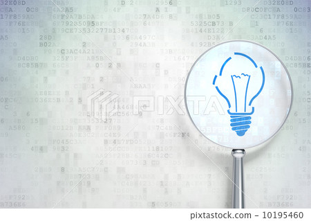 Finance concept: Light Bulb with optical glass on digital backg Finance concept: Light Bulb with optical glass on digital backg 10195460