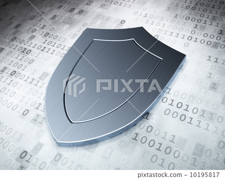 Protection concept: Silver Shield on digital background Protection concept: Silver Shield on digital background 10195817