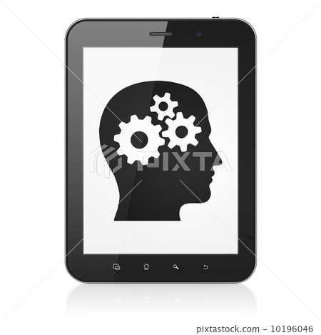 Advertising concept: Head With Gears on tablet pc computer Advertising concept: Head With Gears on tablet pc computer 10196046