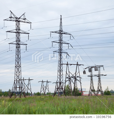 Several high-voltage transmission lines Several high-voltage transmission lines 10196756