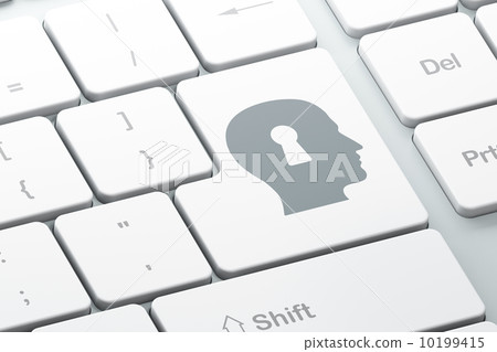 Protection concept: Head With Keyhole on computer keyboard backg 10199415