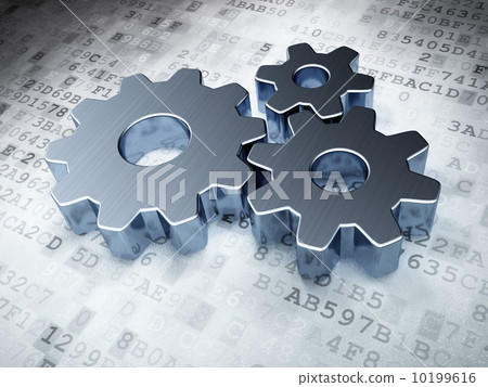 Web design concept: Silver Gears on digital background 10199616