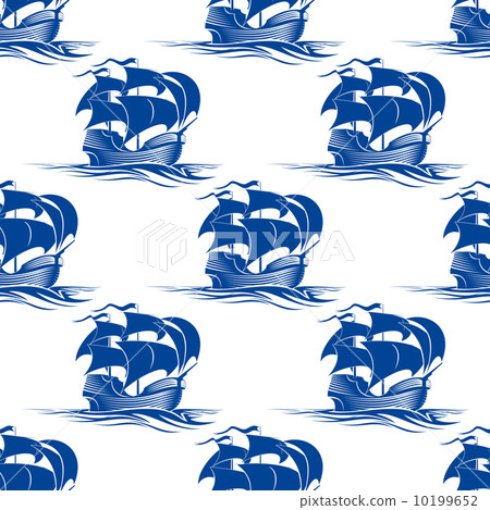 Old schooner sailing ship seamless pattern Old schooner sailing ship seamless pattern 10199652