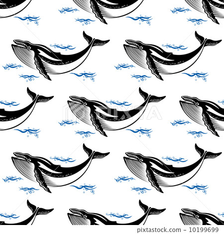 Swimming whale seamless pattern 10199699