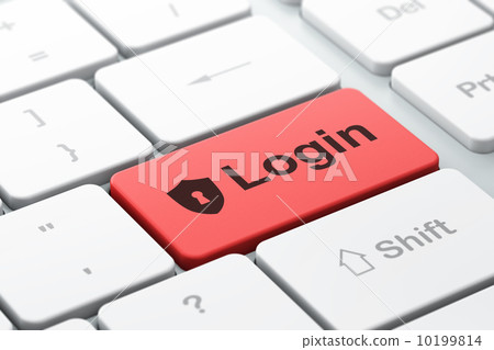 Security concept: Shield With Keyhole and Login on computer keyb Security concept: Shield With Keyhole and Login on computer keyb 10199814