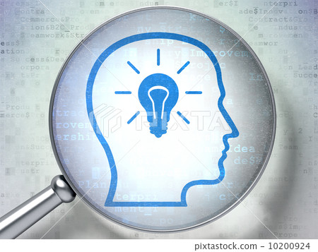 Business concept:  Head With Lightbulb with optical glass on dig 10200924