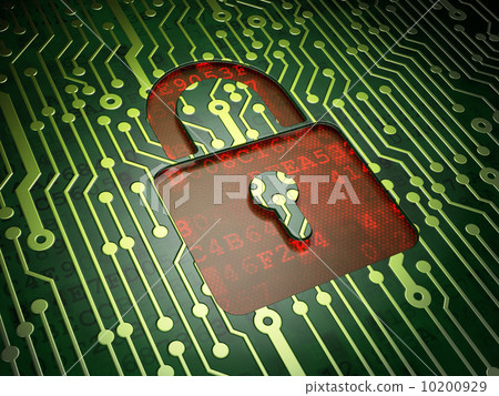 Security concept: Closed Padlock on circuit board background Security concept: Closed Padlock on circuit board background 10200929