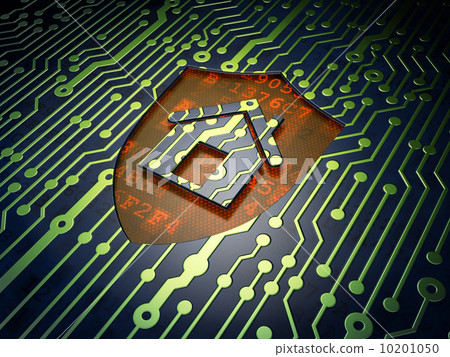 Protection concept: Shield on circuit board background 10201050