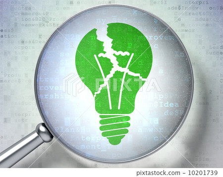 Finance concept:  Light Bulb with optical glass on digital backg 10201739