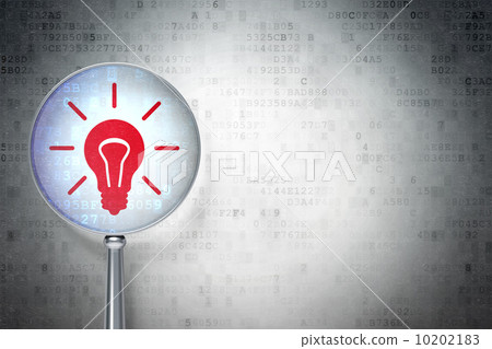 Finance concept:  Light Bulb with optical glass on digital backg 10202183