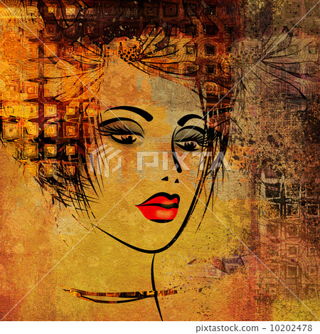 art colorful sketching beautiful girl face on sepia background 10202478