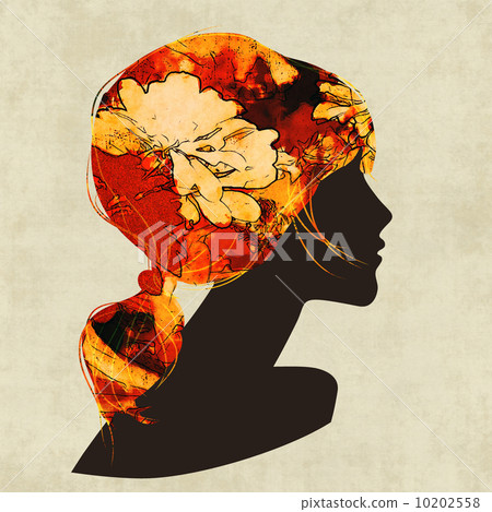 art dark silhouette profile of beautiful girl with colorful flor 10202558