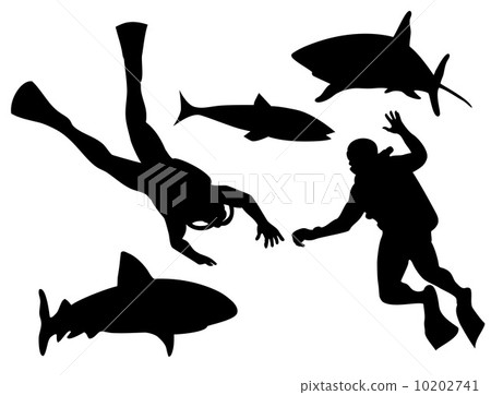 Scuba Divers and Sharks Silhouette Scuba Divers and Sharks Silhouette 10202741