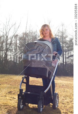 Young mother and a pram 10205864