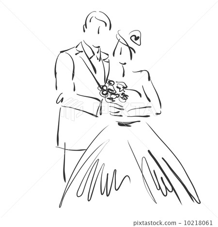art sketched beautiful young bride and groom with the bride's bo 10218061