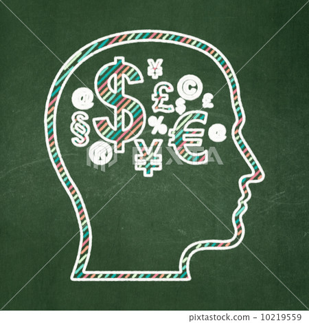 Advertising concept: Head With Finance Symbol on chalkboard background 10219559