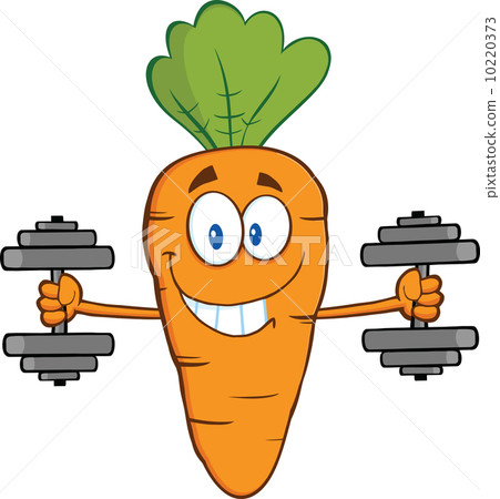 Smiling Carrot Cartoon Character Exercising With Dumbbells Smiling Carrot Cartoon Character Exercising With Dumbbells 10220373