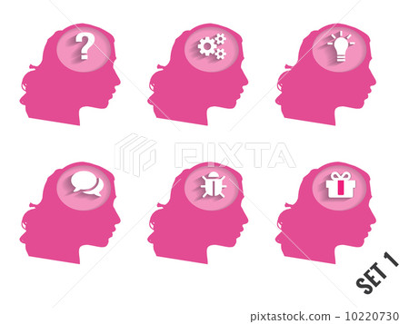 Silhouettes of women's heads with different objects. Set 1. Silhouettes of women's heads with different objects. Set 1. 10220730