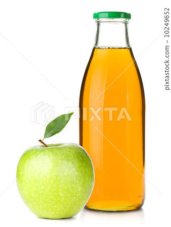 Apple juice in a glass bottle and ripe apple 10249652
