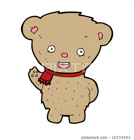 圖庫插圖: cartoon teddy bear waving