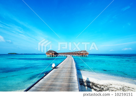 Beautiful beach with water bungalows 10259151