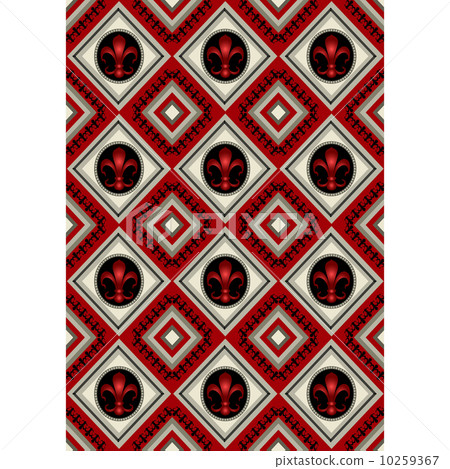 Fleur de lis in a black circle on rhomboid red background Fleur de lis in a black circle on rhomboid red background 10259367
