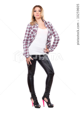 Sexy blonde wearing checked shirt 10259605