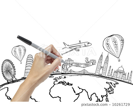 hand drawing the dream travel around the world 10261729