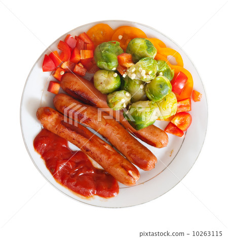 Top view of sausages with vegetables 10263115