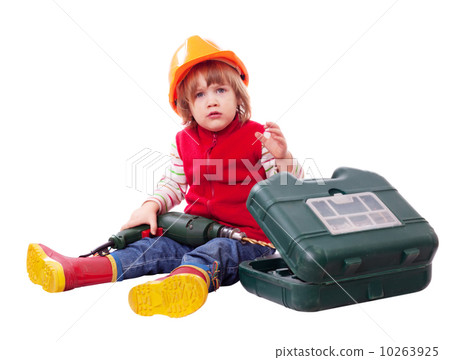 Baby builder in hardhat with working tools Baby builder in hardhat with working tools 10263925
