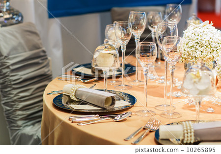 Elegant table set in soft creme for wedding or event party. 10265895