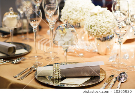 Elegant table set in soft creme for wedding or event party. 10265920