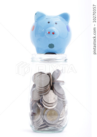 Coin inside glass to Piggy bank Coin inside glass to Piggy bank 10270357