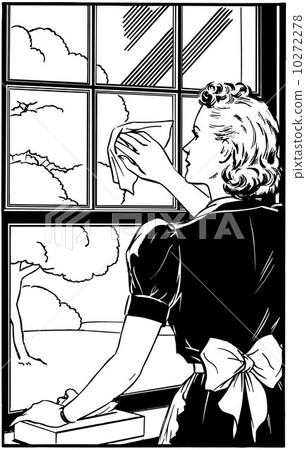 Lady Cleaning Window 10272278