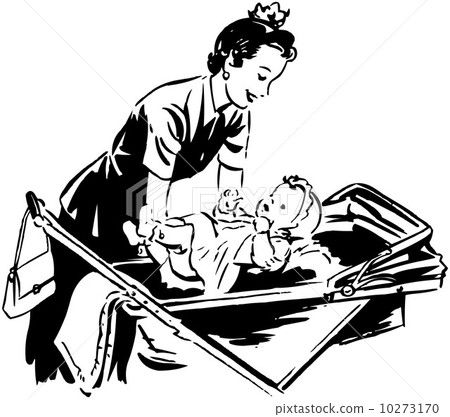 Mom Putting Baby In Pram 10273170