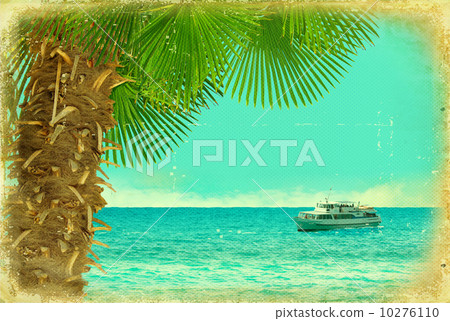 Cruise ship on old paper texture.Nature vintage seascape Cruise ship on old paper texture.Nature vintage seascape 10276110