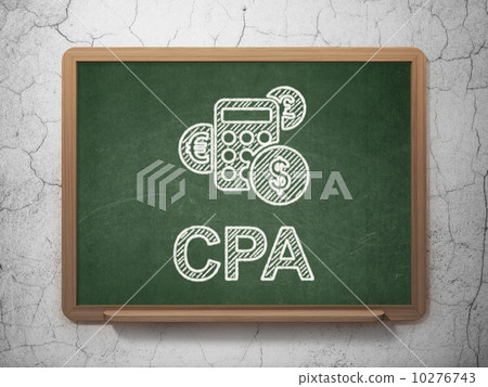 Finance concept: Calculator and CPA on chalkboard background 10276743