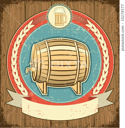 Barrel of beer label set on old paper texture.Grunge background 10278577