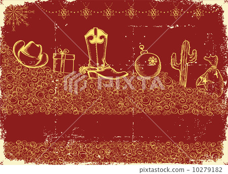 Vintage cowboy christmas background with holiday elements and de 10279182