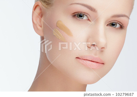 close-up face with cosmetic foundation 10279687