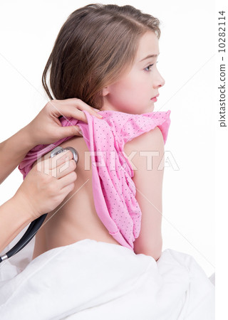 Pediatric doctor examine little girl with stethoscope. 10282114
