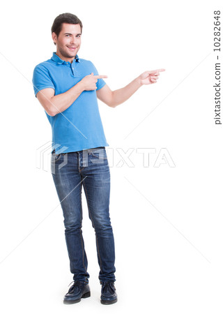 Young happy man shows a finger. 10282648