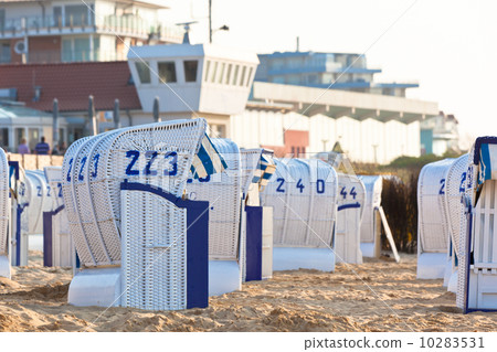 Beach wicker chairs strandkorb in Northern Germany 10283531