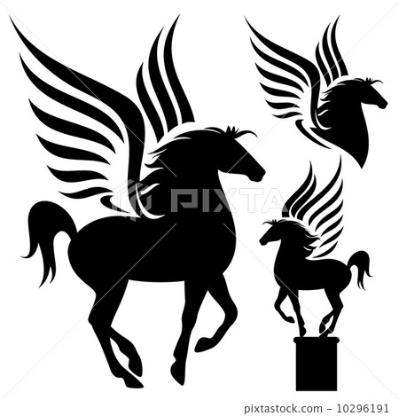 pegasus silhouette set - black winged horses on white 10296191