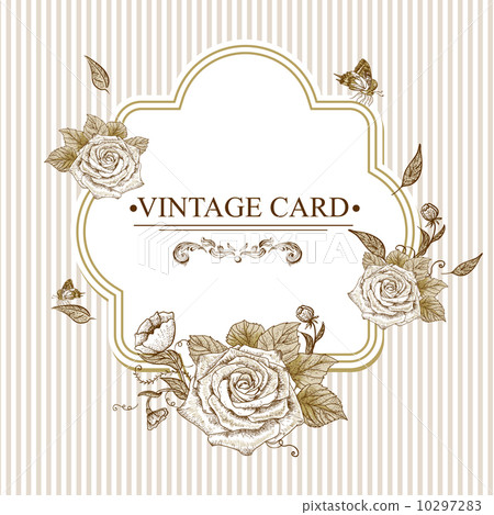 Vintage Floral Card with Roses and Butterflies. - Stock Illustration ...